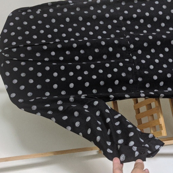 Fossil Long Sleeve Black & White Polka Dot Button-Up Dress - Picture 3 of 8